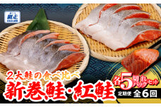 定期便 2大鮭の食べ比べ 新巻鮭・紅鮭 各5切れパックセット 全6回 ABB193