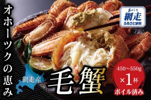 【網走産】オホーツクの恵み 毛蟹 450〜550g × 1杯｜ボイル済 冷凍 毛ガニ ABBI014