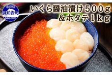 北海道産いくら醤油漬【500g】と北海道産のホタテ貝柱玉冷 刺身用【1kg】　5746-0334