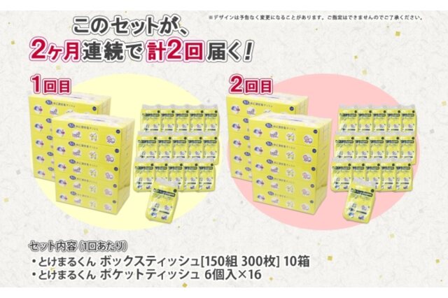 ふるさと納税 「2カ月連続2回 とけまるくん ボックスティッシュ10箱