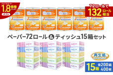 ソフトボックスティッシュ 15箱  トイレットペーパー ダブル 72ロール　57461969