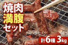 大畠精肉店の焼肉満腹セット（計6種3kg）【1301103】