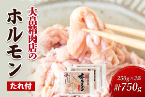 大畠精肉店のホルモン（特製タレ付き）250g×3袋（計750g）【13026】