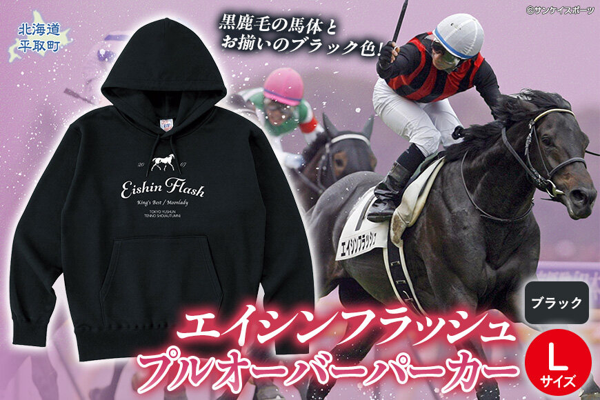 【エイシンフラッシュ】(ブラック）プルオーバーパーカー_Lサイズ BRTV026-3