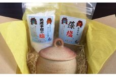 男鹿なまはげの塩と塩壺セット（塩壺形状：丸取っ手、サイズ：M、内容量160g）