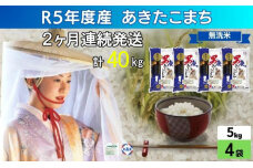 定期便 無洗米 令和5年産 あきたこまち 20kg 5kg×4袋 2ヶ月連続発送　56050800