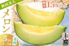【先行受付】秋田美人メロン 4〜5個 計5kg 甘みじゅうぶんの青肉メロン 糖度15度…|10097