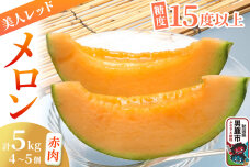 【先行受付】美人レッドメロン 4〜5個 計5kg 甘みじゅうぶんの赤肉メロン 糖度15…|10098