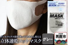 クールマックス使用の洗ってくりかえし使える立体速乾ニットマスク（グレー）日本製 洗える…|10254