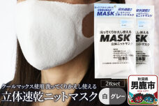 クールマックス使用の洗ってくりかえし使える立体速乾ニットマスク 2枚セット（白・グレー…|10258