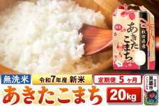 《定期便5ヶ月》令和7年産 新米 【無洗米】 あきたこまち 20kg（5kg×4袋）|10602