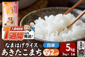 令和7年産《定期便2ヶ月》『なまはげライス』あきたこまち 白米 （5kg×1袋） 吉運…|11125