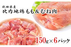 秋田県産比内地鶏肉の定期便900g(150g×6袋×3ヶ月 計2.7㎏ 小分け モモ 味付け無し)