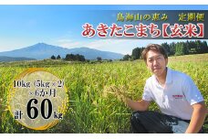 新米 米 お米 【定期便】10kg×6ヶ月 鳥海山の恵み 農家直送！ あきたこまち（玄米・5kg×2