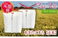 新米 米 お米 《定期便》4kg×3ヶ月 秋田県産 あきたこまち 玄米 2kg×2袋 神宿る里の米「