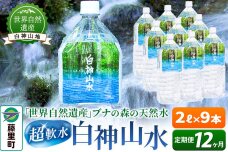 【定期便12ヶ月】白神山水（2L×9本） 水 ミネラルウォーター