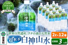 【定期便3ヶ月】白神山水（2L×12本） 水 ミネラルウォーター