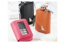 【本革スマートキーケース】＜ブラウン＞ おしゃれ 猫 レザー 