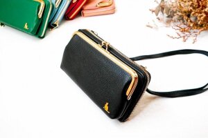 【ブラック】スマホショルダー お財布ショルダー がま口 がま口財布 スマホポーチ スマホポシェット