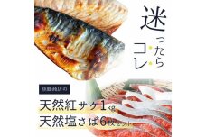 迷ったらコレ！！魚鶴商店の天然紅サケ1kg & 塩さばフィレ6枚セット