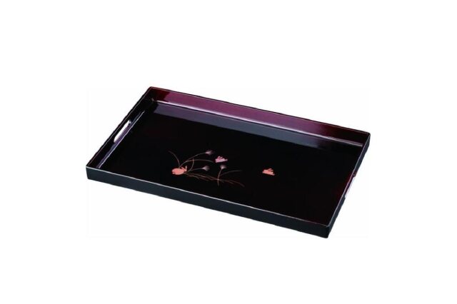 新品】長手盆 黒 木製 漆塗り 若松(金蒔絵・盛絵) ふるさと 新品】長手盆 黒 木製 漆塗り 若松(金蒔絵・盛絵) ふるさと