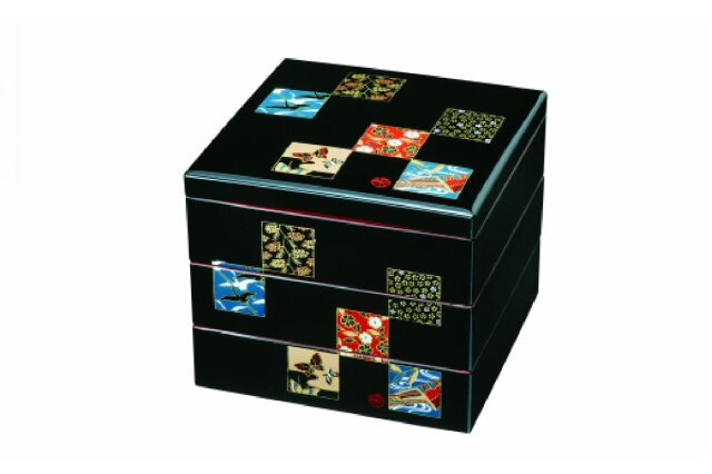 漆器 重箱 三段 天然木製 6寸 18.5cm 三段 重箱 漆塗り 運動会