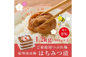 紀州南高梅つぶれ梅 はちみつ漬 400g×3パック 塩分8% [AJ6]