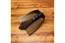 国産棕櫚手箒レザー ブラック 柿渋はりみ塵取り（穴あき）セット ［FM17］