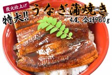 うなぎ蒲焼き4尾入り 960g（蒲焼たれ8袋 山椒付き）【年末発送：12月25日～29日発送】