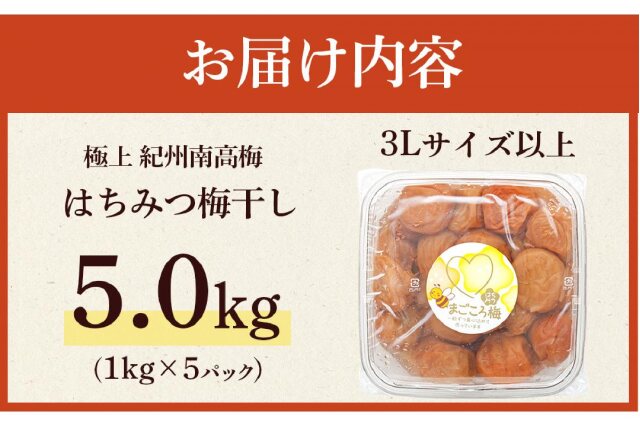 ふるさと納税 「極上紀州南高梅はちみつ梅干し3Lサイズ以上5kg (1kg×5