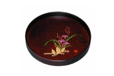 木製丸盆 深型 黒檀杢 山路（金蒔絵・盛絵） ［YG471］