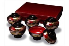 吸物椀 黒内朱 日の出松 5客入 ［YG482］