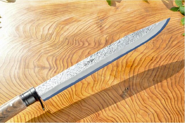 土佐鉈 名工オリジナル 鍛造 槌目 角鉈 両刃 180MM 割り込みV金5